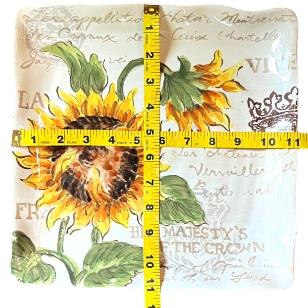 Set of 3 Maxcera Sunflower Crown Ceramic Dinner/Serving Plates, 11" x 11" - Picture 3 of 4